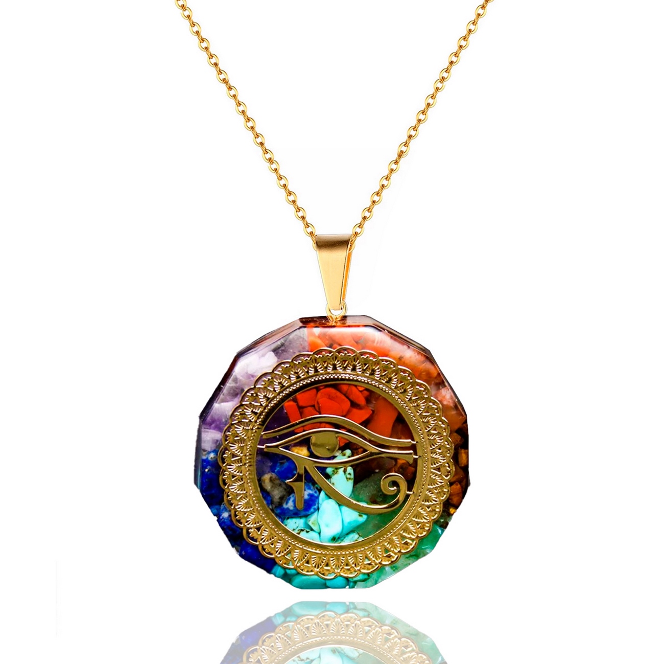 Collar Orgonita 7 Chakras Cuarzo Natural Ojo De Horus Wedjat +Estuche